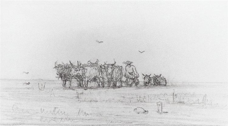 Ploughing on oxen - Arkhyp Kuindzhi
