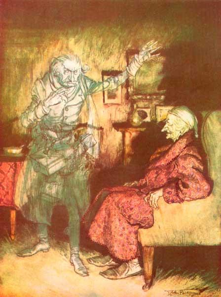How now - said Scrooge, caustic and cold as ever - Arthur Rackham