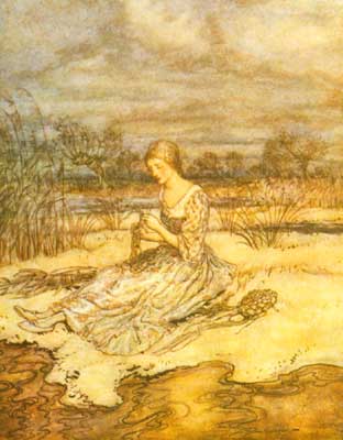 She sate down and plaited herself an overall of rushes and a cap to match - Arthur Rackham