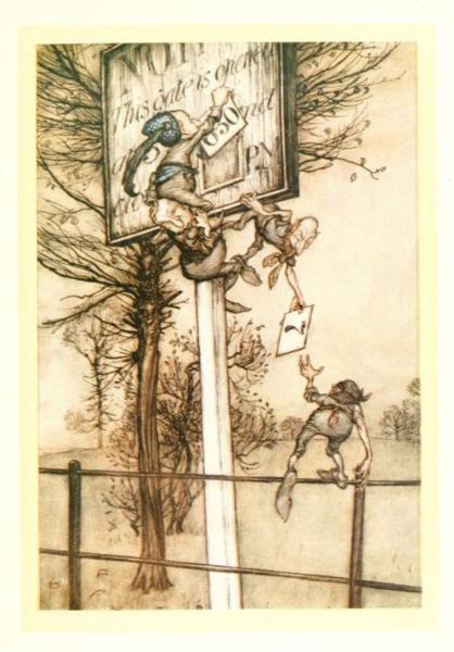 These tricky fairies sometimes change the board on a ball night - Arthur Rackham