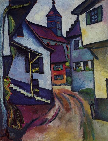 Street with church in Kandern, 1911 - Август Маке