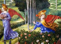 Angel Gathering Flowers in a Heavenly Landscape (detail) - Беноццо Гоццоли