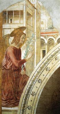 Tabernacle of the Visitation: Annunciation: the Archangel Gabriel - Беноццо Гоццолі