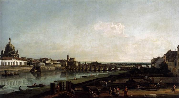 Dresde vue de la rive droite de l'Elbe au-dessus du pont Auguste, 1747 - Bernardo Bellotto