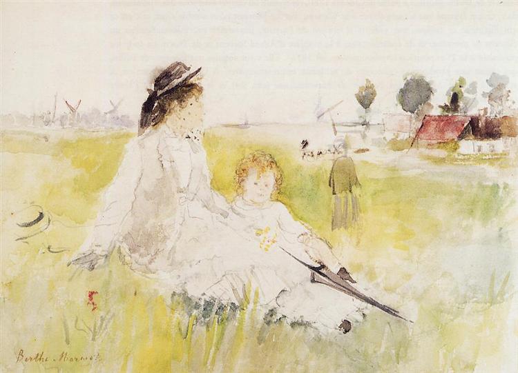 Girl and Child on the Grass, 1875 - Берта Моризо