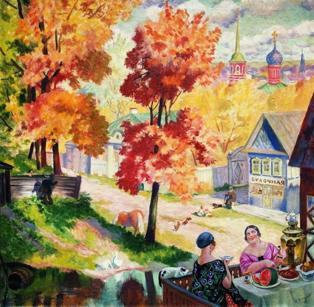 Autumn in the province. Teatime, 1926 - Boris Michailowitsch Kustodijew