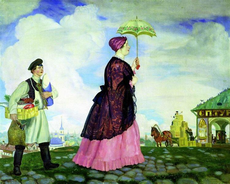 Merchant's Wife with Purchases, 1920 - Boris Kustodiev