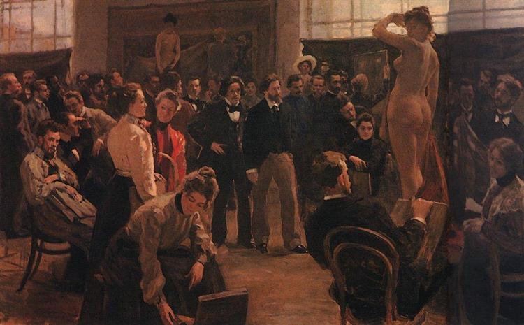 Statement of the model in the studio of Ilya Repin Academy of Arts, 1899 - Борис Кустодієв