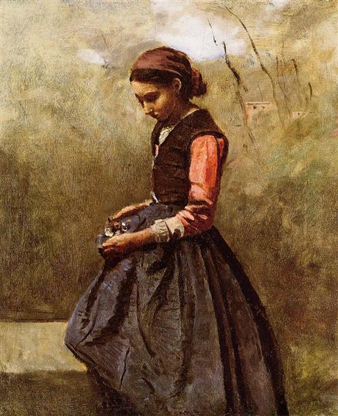 Задумчивая молодая женщина, c.1865 - c.1870 - Камиль Коро