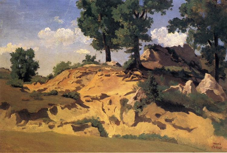Trees and Rocks at La Serpentara, 1827 - 柯洛