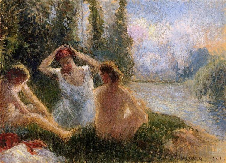 Bathers Seated on the Banks of a River, 1901 - Camille Pissarro