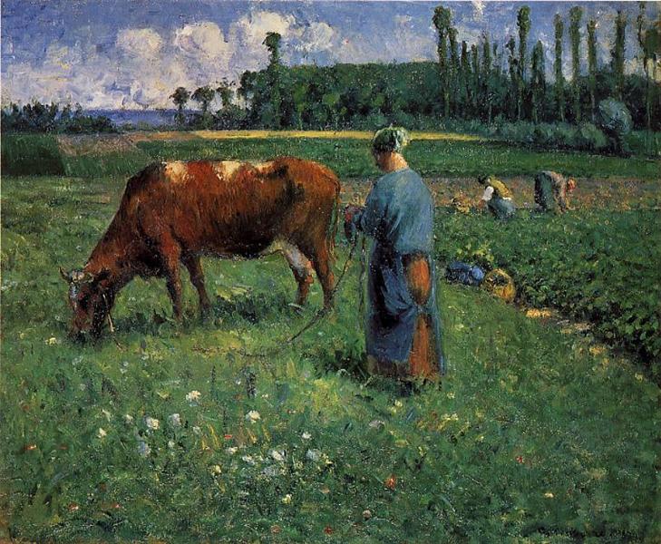 Girl Tending a Cow in Pasture, 1874 - Каміль Піссарро