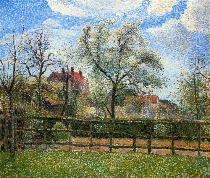 Pear Tress in Bloom, Eragny, Morning - Camille Pissarro
