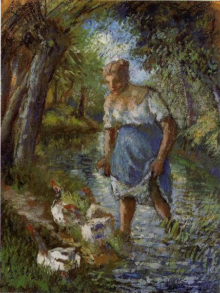 Peasant Crossing a Stream, c.1894 - Camille Pissarro