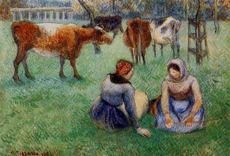 Seated Peasants Watching Cows, 1886 - Каміль Піссарро