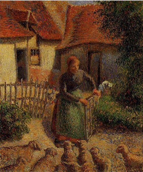 Shepherdess Bringing in Sheep, 1886 - Камиль Писсарро