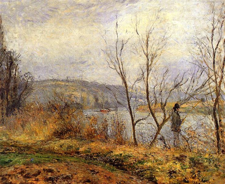 The Banks of the Oise, Pontoise (also known as Man Fishing), 1878 - Камиль Писсарро