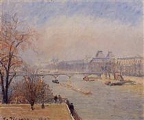 The Louvre, March Mist - Camille Pissarro