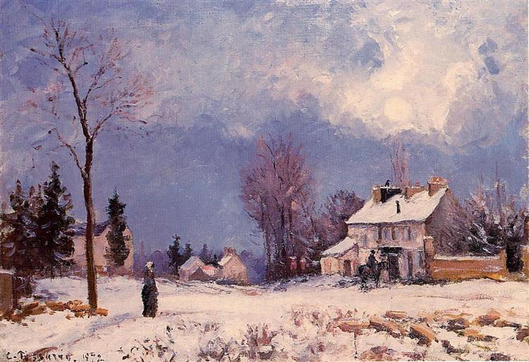 Le Relais de poste, route de Versailles, Louveciennes, neige, 1872 - Camille Pissarro
