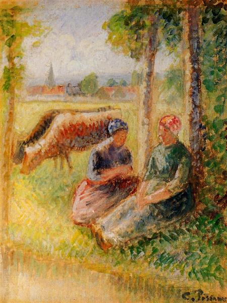 Two Cowherds by the River, c.1888 - c.1895 - Camille Pissarro