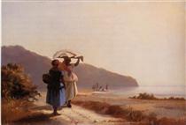 Zwei Frauen am Meer ins Gespräch vertieft, St. Thomas - Camille Pissarro