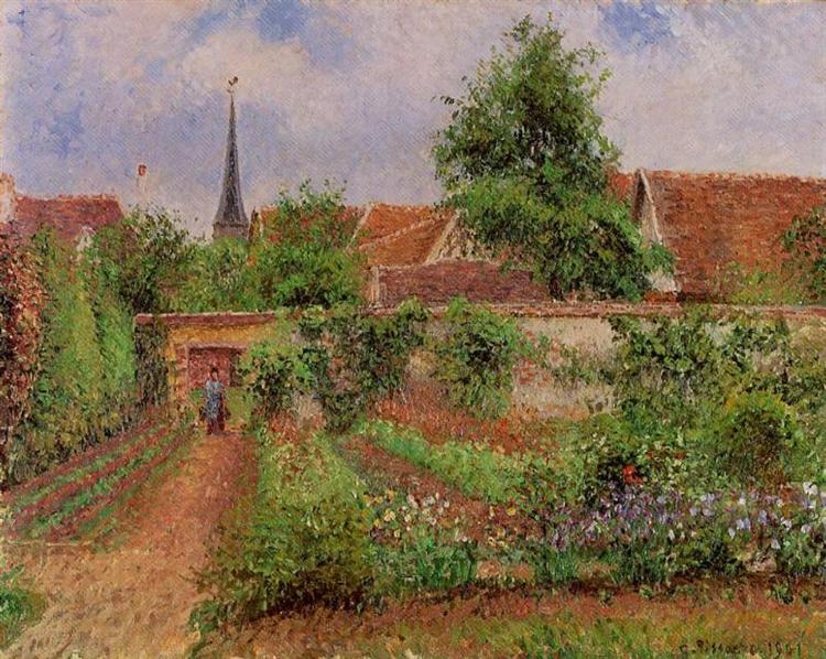Vegetable Garden in Eragny, Overcast Sky, Morning, 1901 - Каміль Піссарро