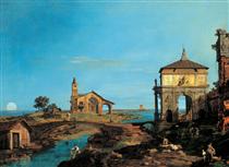 An Island in the Lagoon with a Gateway and a Church - Каналетто