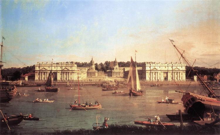 Londres : l'hôpital de Greenwich depuis la rive nord de la Tamise, c.1753 - Canaletto