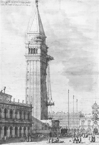 The Piazzetta: Looking North, the Campanile under Repair, 1745 - Каналетто