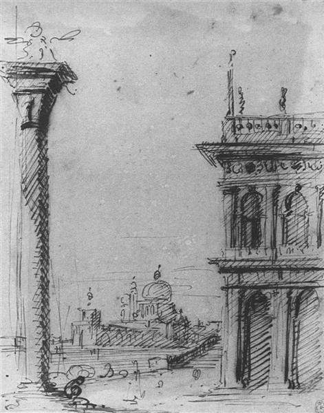 The Piazzetta Looking towards S. Maria della Salute, c.1727 - 加纳莱托