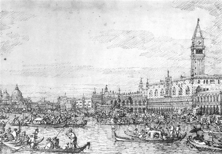 Venice: The Canale di San Marco with the Bucintoro at Anchor, c.1732 - 加纳莱托