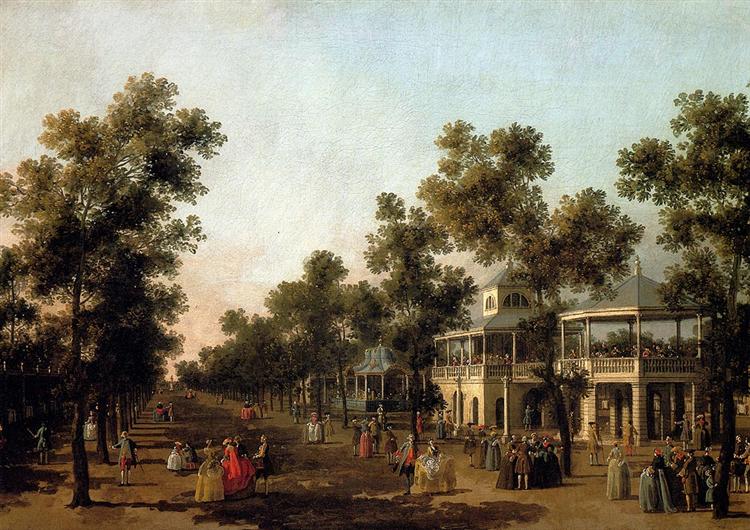 View of the Grand Walk, Vauxhall Gardens, with the Orchestra Pavilion, the Organ House, the Turkish Dining Tent and the Statue of Aurora, 1751 - Canaletto