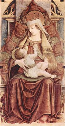Enthroned Madonna (Enthroned Maria lactans) - Carlo Crivelli