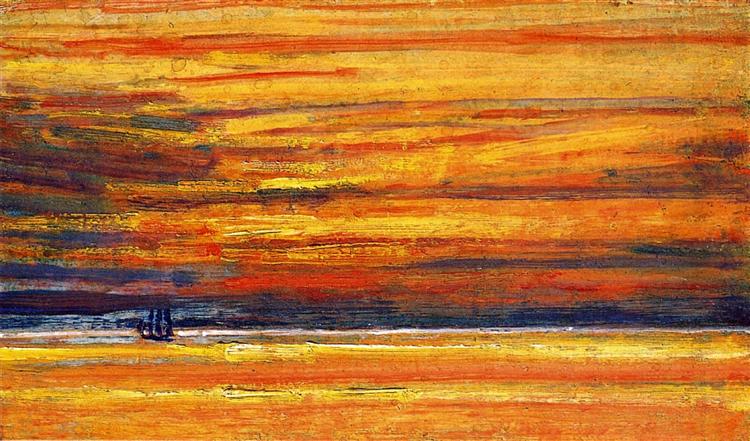 Sailing Vessel at Sea, Sunset, 1904 - Childe Hassam