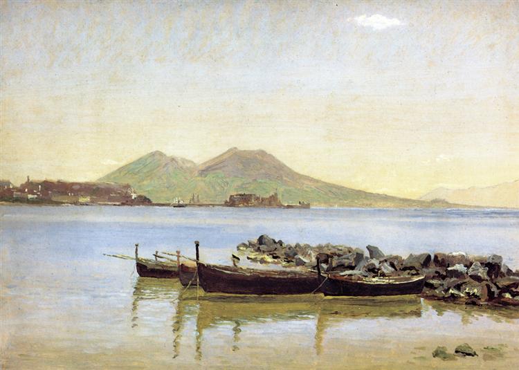The Bay of Naples with Vesuvius in the Background, 1840 - Кристен Кёбке