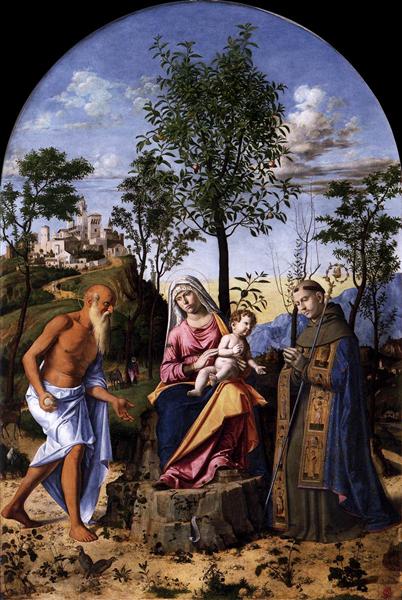 Madonna of the Orange Tree with St. Ludovic of Toulouse and St. Jerome, c.1495 - Чима да Конельяно
