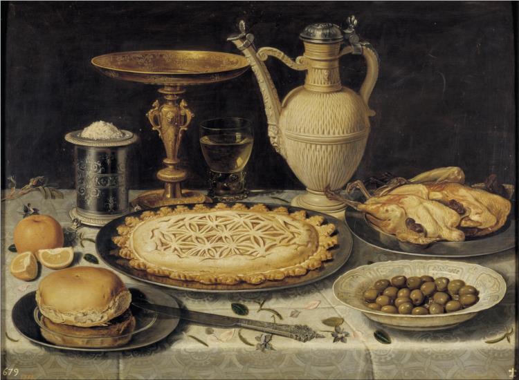 Стіл з апельсином, оливками та пирогом, 1611 - Клара Петерс