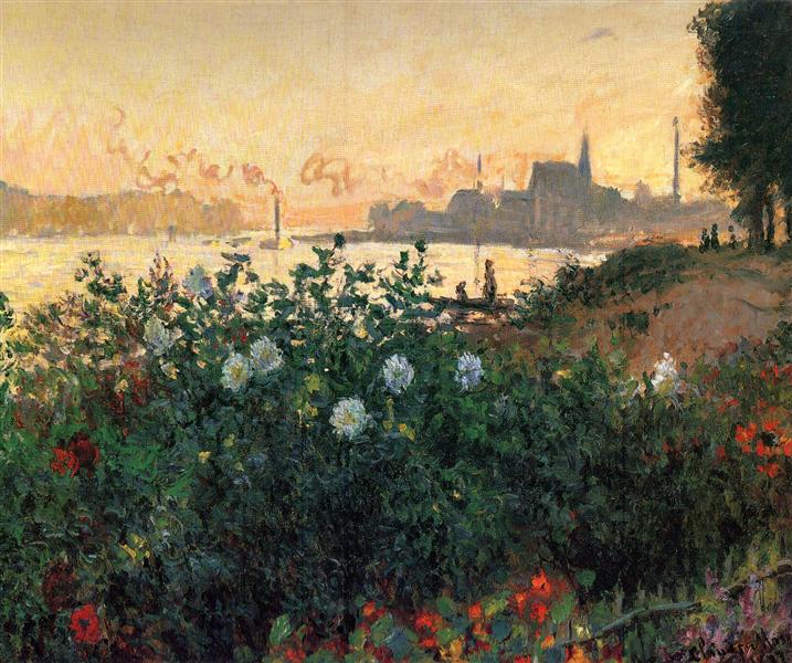 Argenteuil, Flowers by the Riverbank, 1877 - 莫內