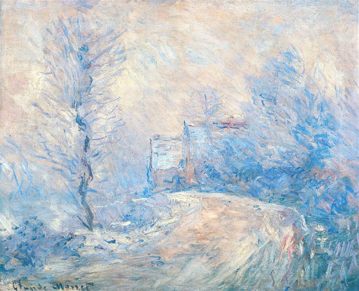 The Entrance to Giverny under the Snow, 1885 - Клод Моне