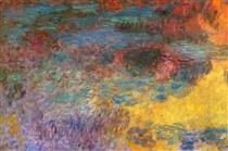 Water Lily Pond, Evening (left panel) - Claude Monet