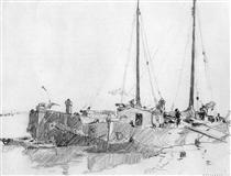 Docked Boats - Cornelis Vreedenburgh