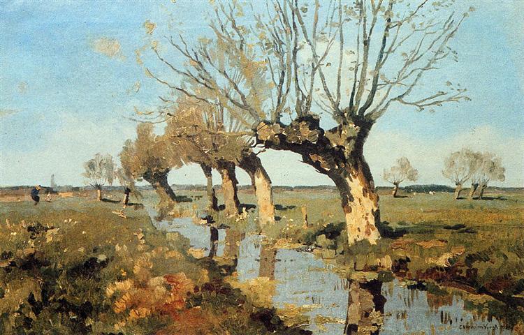 Pollard Willow At The Side Of The Broo - Cornelis Vreedenburgh