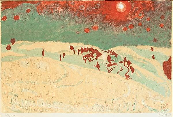 Sunset in a snowy landscape, 1950 - Куно Амье