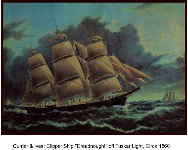 Fast Clipper (Packet) ship, Dreadnought, under Captain Samuel Samuels, 1860 - Currier and Ives