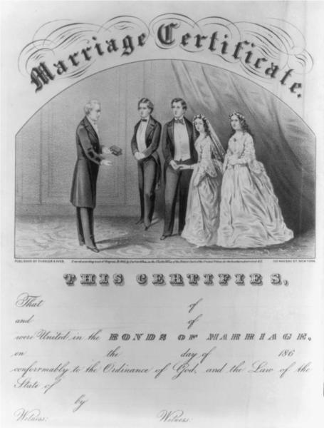Marriage certificate, 1869 - Currier and Ives