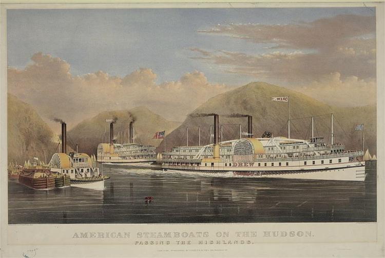 Steamboats passing on the Hudson River, 1874 - Куррье и Айвз