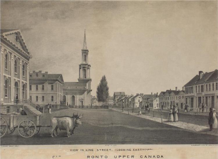 View in King Street (looking eastward), City of Toronto, Upper Canada, 1835 - Currier and Ives