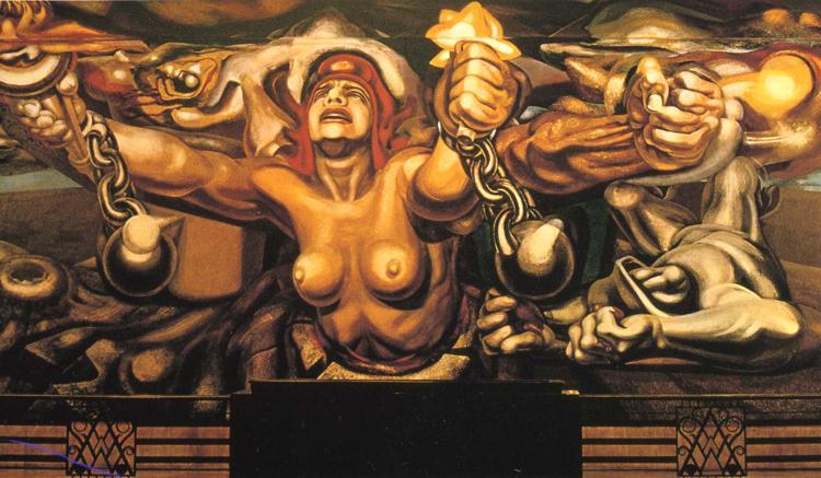 View of a mural depicting Democracy breaking her chains, 1934 - David Alfaro Siqueiros