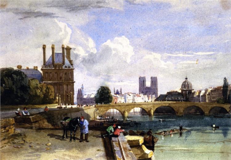A View of the Pavillon de Flore and the Tuileries from the Seine, Notre Dame, Paris, 1829 - David Cox