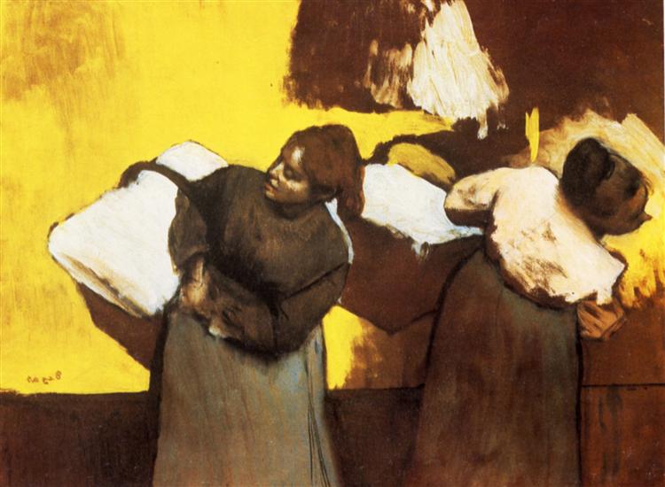 Laundresses Carrying Linen in Town, 1878 - Edgar Degas